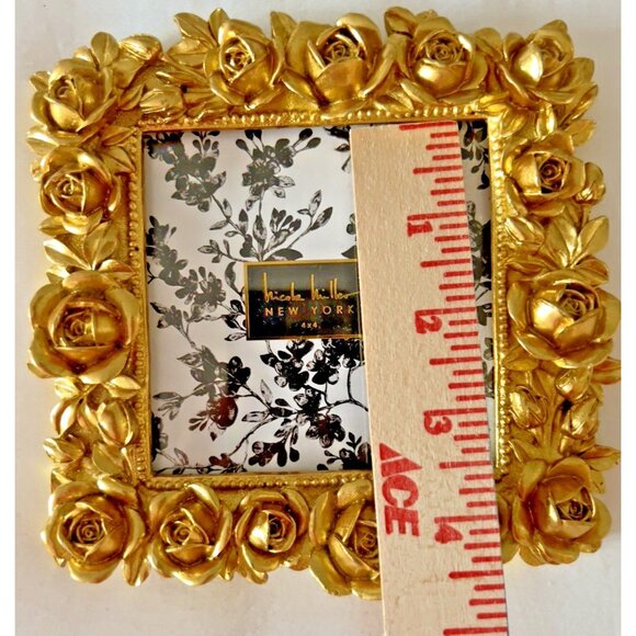 Nicole Miller NY Frame 4 x 4 Mini Roses Photo Gold Detailed Romantic Photograph - Picture 4 of 8
